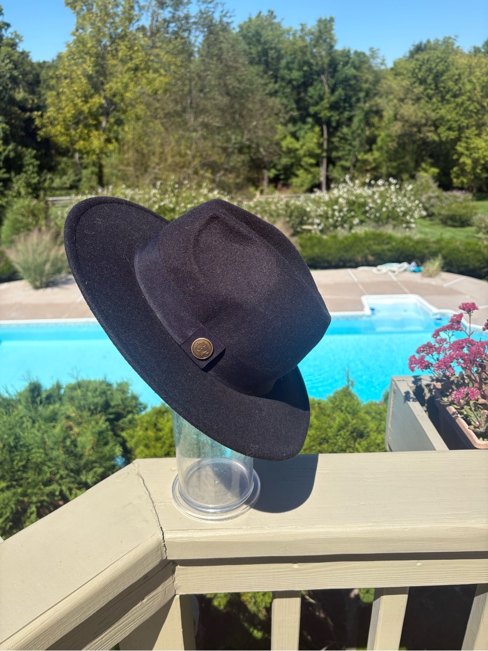 GUZEL SAPKA Black Wool Fedora Hat with Brass Decor, Size: S/M fits to 22” head